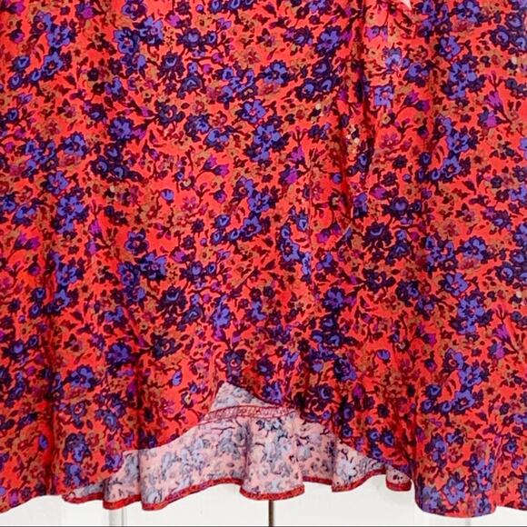 H & M Dress Red Floral Faux Wrap Ruffled Sleeves Ruffled Trim Dress Size 2 NEW - Picture 6 of 16